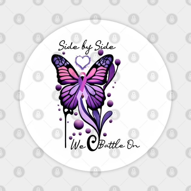 Purple Ribbon Butterfly Side By Side We Battle On Support Magnet by tamdevo1